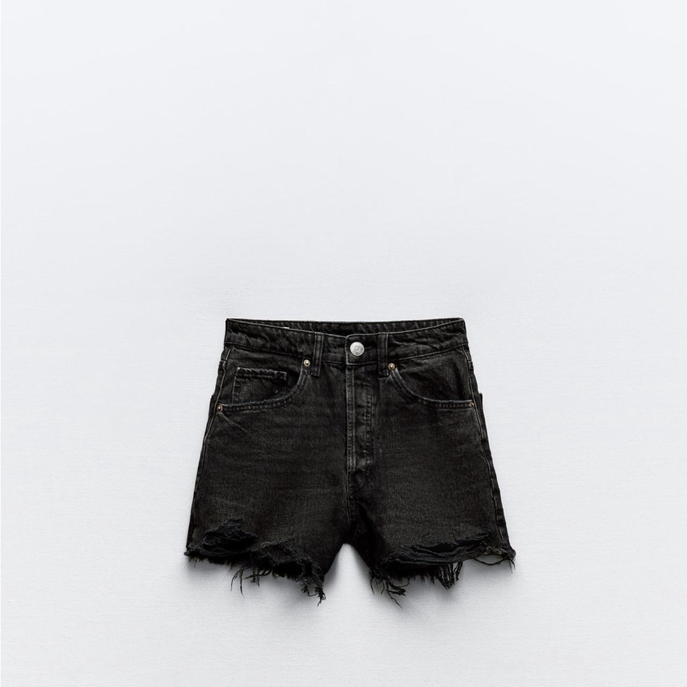 Zara Black Distressed Denim Shorts
